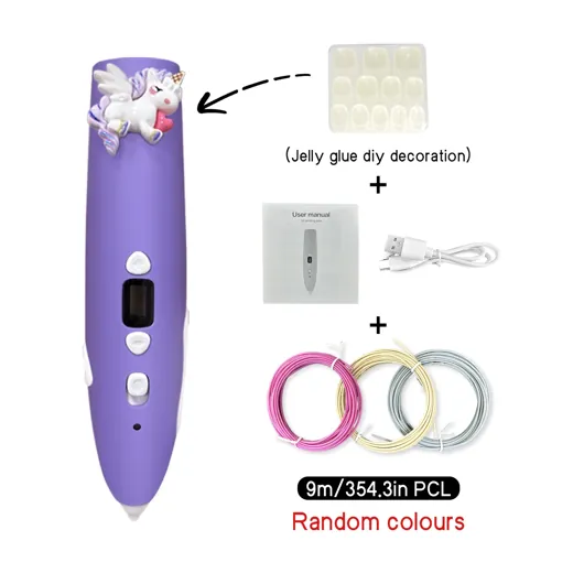 Stylo 3D enfant Sculpio Petit violet avec topper licorne, filament PCL et accessoires inclus