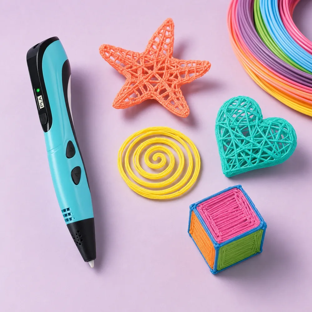 Créations colorées au stylo 3D réalisées avec des recharges de filament Sculpio